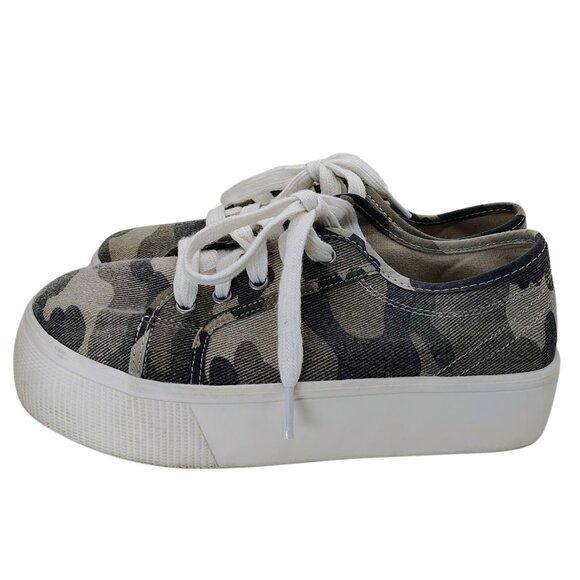 American Eagle Camouflage Platform Sneakers | Size 6 | Camo Canvas Lace-Up - Picture 3 of 6